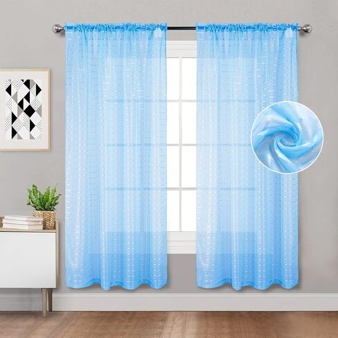 مجموعة توني ستائر شفافة بيضاء مقاس 84 بوصة طويلة شفافة لغرفة الفتيات وغرفة الأطفال ستارة فوال شفافة مكونة من لوحتين لغرفة النوم وجيب نافذة ستائر (52 × 84 بوصة، أبيض مربع، لوحتان) in Kuwait