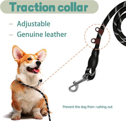 Wakytu Ergonomic Design Handle Dog Leash, Reflective Dog Leash for Small Medium and Large Dogs, Strong Dog Leash with Waste Poop Bag Holder, Traction Collar for Walking, Black, 6'×1/2'' in Kuwait