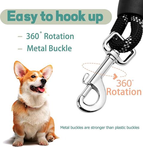 Wakytu Ergonomic Design Handle Dog Leash, Reflective Dog Leash for Small Medium and Large Dogs, Strong Dog Leash with Waste Poop Bag Holder, Traction Collar for Walking, Black, 6'×1/2'' in Kuwait