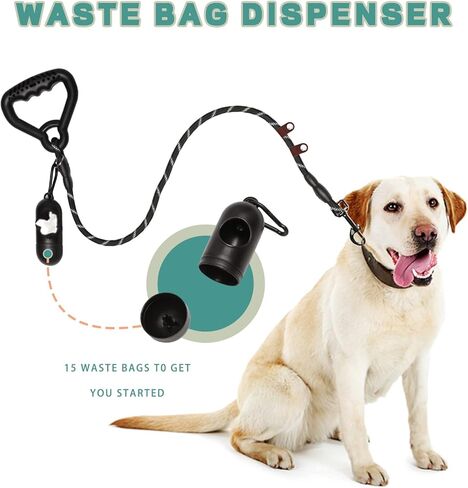 Wakytu Ergonomic Design Handle Dog Leash, Reflective Dog Leash for Small Medium and Large Dogs, Strong Dog Leash with Waste Poop Bag Holder, Traction Collar for Walking, Black, 6'×1/2'' in Kuwait