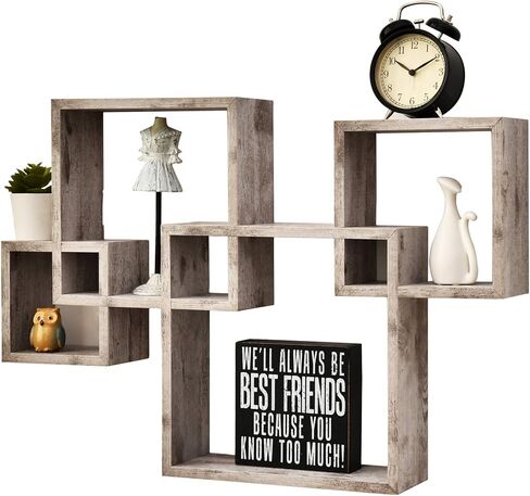 Greenco 4 Cube Intersecting, Easy-to-Assemble Floating Wall Mount Shelves for Bedrooms and Living Rooms - Wall Shelves for Living Room - Wall Mounted Shelves - Espresso Finish in Saudi Arabia