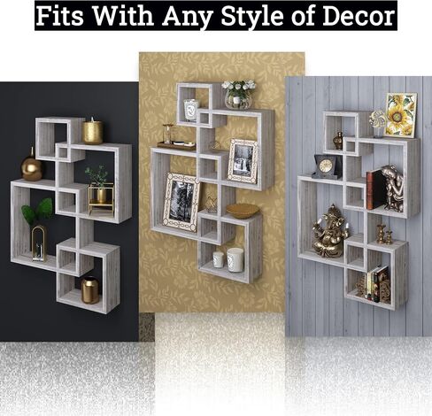 Greenco 4 Cube Intersecting, Easy-to-Assemble Floating Wall Mount Shelves for Bedrooms and Living Rooms - Wall Shelves for Living Room - Wall Mounted Shelves - Espresso Finish in Saudi Arabia