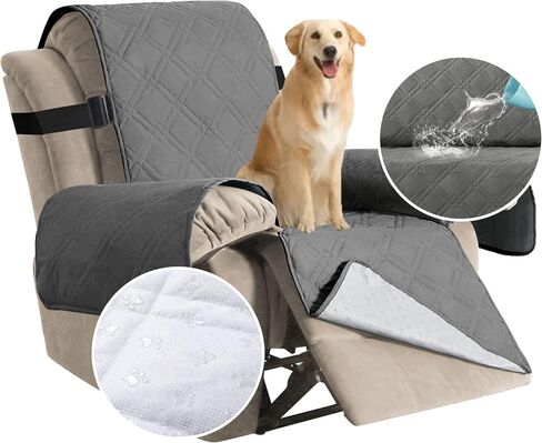 H.VERSAILTEX 100% Waterproof Recliner Chair Cover Non-Slip Reclining Cover for Recliner Chair Washable Dog Chair Cover Stay in Place Ideal Furniture Protector with Elastic Straps (Recliner, Black) in Saudi Arabia