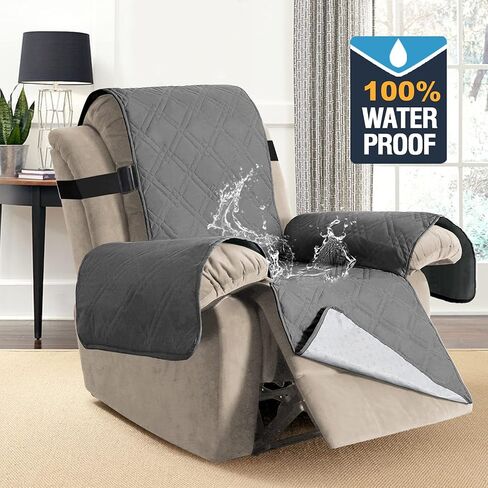 H.VERSAILTEX 100% Waterproof Recliner Chair Cover Non-Slip Reclining Cover for Recliner Chair Washable Dog Chair Cover Stay in Place Ideal Furniture Protector with Elastic Straps (Recliner, Black) in Saudi Arabia