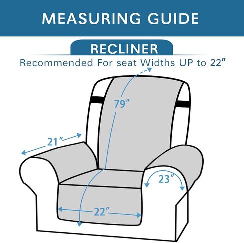 H.VERSAILTEX 100% Waterproof Recliner Chair Cover Non-Slip Reclining Cover for Recliner Chair Washable Dog Chair Cover Stay in Place Ideal Furniture Protector with Elastic Straps (Recliner, Black) in Saudi Arabia