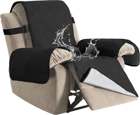 H.VERSAILTEX 100% Waterproof Recliner Chair Cover Non-Slip Reclining Cover for Recliner Chair Washable Dog Chair Cover Stay in Place Ideal Furniture Protector with Elastic Straps (Recliner, Black) in Kuwait