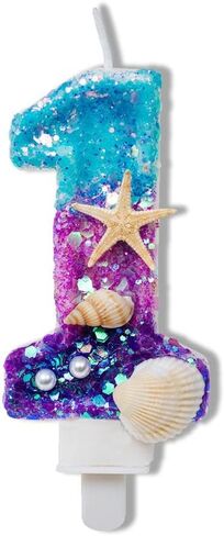 Number 5 Candle, Blue Purple Gradient Sequin Birthday Candle 5 for Cake Great for a Mermaid or Under The Sea Party. in Kuwait