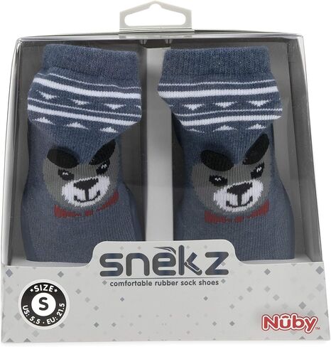 Nuby Snekz Comfortable Rubber Sole Sock Shoes for First Steps- Blue Bear/Large 22-30 Months in Saudi Arabia