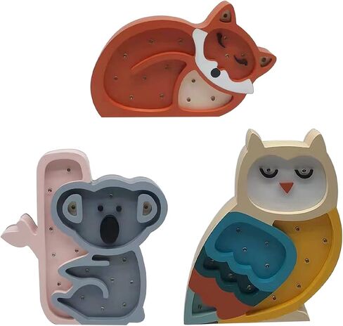 Jwinkumy ديكور LED ضوء الليل للأطفال طفل الحضانة ديكور لطيف البومة مصباح طاولة خشبي الحيوان علامة غرفة نوم المنزل زخرفة هدية عيد ميلاد in Kuwait