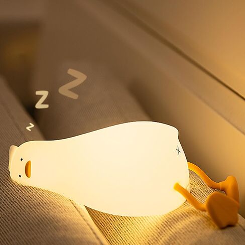 BemeedLigt Lying Flat Duck Night Light, Cute Silicone Duck Lamp, LED Nursery Nightlight, Dimmable Bedside Touch Lamp, Rechargeable Light Up Duck for Breastfeeding Toddler White in Saudi Arabia