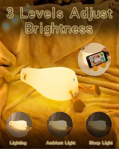 BemeedLigt Lying Flat Duck Night Light, Cute Silicone Duck Lamp, LED Nursery Nightlight, Dimmable Bedside Touch Lamp, Rechargeable Light Up Duck for Breastfeeding Toddler White in Saudi Arabia
