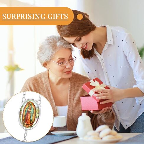 18 قطعة من مسبحة الخرز الخشبي مع صليب وسيدة غوادالوبي معطرة بالمناولة الاولى مع اكياس اورجانزا هدايا المعمودية هدية كاثوليكية ابيض واسود للرجال والنساء والبنات والاولاد in Kuwait