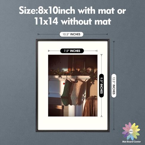 Mat Board Center, 8x10 Aluminum Picture Frame - Display 5x7 with Mat and 8x10 Without Mat - Horizontal and Vertical for Tabletop Wall Mounting Metal Photo Frame (Black, 1-Pack) in Saudi Arabia