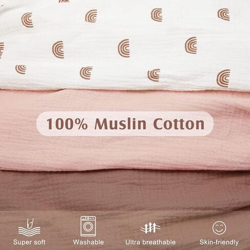 Newwiee 3 Pcs Crib Sheets Fitted 24'' x 38'', Mini Soft Muslin Crib Mattress Sheets for Girls and Boys(Classic) in Saudi Arabia