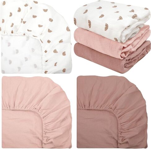 Newwiee 3 Pcs Crib Sheets Fitted 24'' x 38'', Mini Soft Muslin Crib Mattress Sheets for Girls and Boys(Classic) in Saudi Arabia