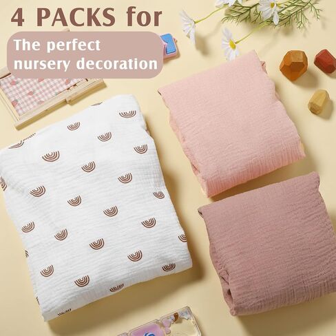 Newwiee 3 Pcs Crib Sheets Fitted 24'' x 38'', Mini Soft Muslin Crib Mattress Sheets for Girls and Boys(Classic) in Saudi Arabia
