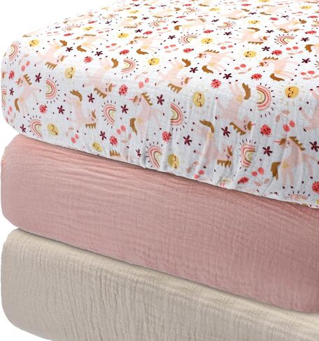 Newwiee 3 Pcs Crib Sheets Fitted 24'' x 38'', Mini Soft Muslin Crib Mattress Sheets for Girls and Boys(Classic) in Saudi Arabia