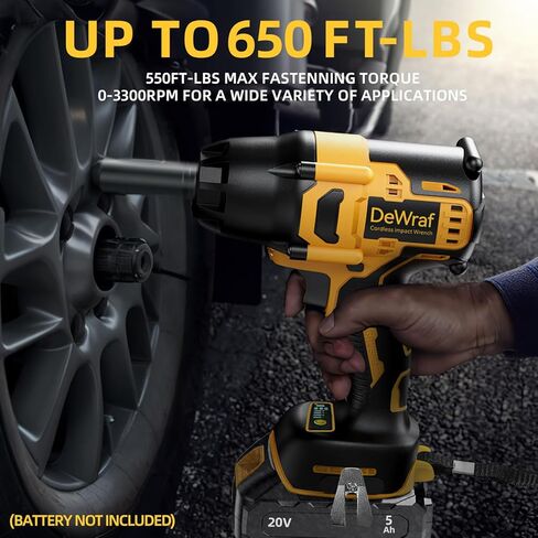 مفتاح ربط تأثير لاسلكي 1/2 بوصة متوافق مع بطارية ديوالت 20 فولت بحد أقصى، 550 قدم رطل (750 نيوتن متر) أداة طاقة عزم دوران عالية بدون فرش مع ضوء عمل LED ومشبك حزام (البطارية غير متضمنة) in Kuwait
