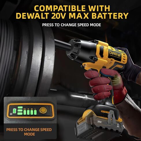 مفتاح ربط تأثير لاسلكي 1/2 بوصة متوافق مع بطارية ديوالت 20 فولت بحد أقصى، 550 قدم رطل (750 نيوتن متر) أداة طاقة عزم دوران عالية بدون فرش مع ضوء عمل LED ومشبك حزام (البطارية غير متضمنة) in Kuwait