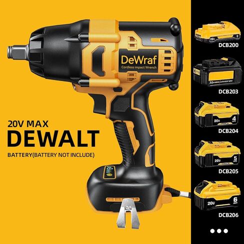 مفتاح ربط تأثير لاسلكي 1/2 بوصة متوافق مع بطارية ديوالت 20 فولت بحد أقصى، 550 قدم رطل (750 نيوتن متر) أداة طاقة عزم دوران عالية بدون فرش مع ضوء عمل LED ومشبك حزام (البطارية غير متضمنة) in Kuwait