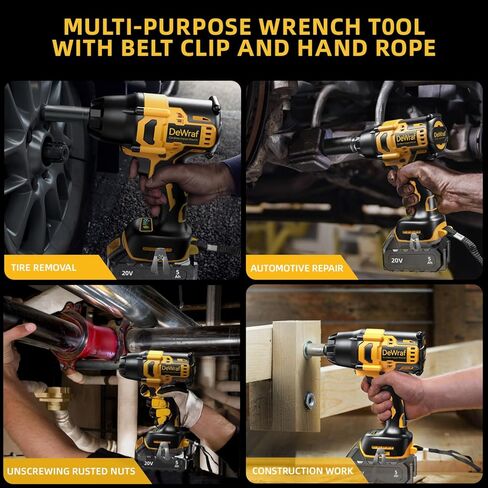 مفتاح ربط تأثير لاسلكي 1/2 بوصة متوافق مع بطارية ديوالت 20 فولت بحد أقصى، 550 قدم رطل (750 نيوتن متر) أداة طاقة عزم دوران عالية بدون فرش مع ضوء عمل LED ومشبك حزام (البطارية غير متضمنة) in Kuwait