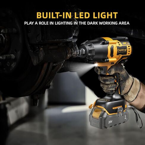 مفتاح ربط تأثير لاسلكي 1/2 بوصة متوافق مع بطارية ديوالت 20 فولت بحد أقصى، 550 قدم رطل (750 نيوتن متر) أداة طاقة عزم دوران عالية بدون فرش مع ضوء عمل LED ومشبك حزام (البطارية غير متضمنة) in Kuwait
