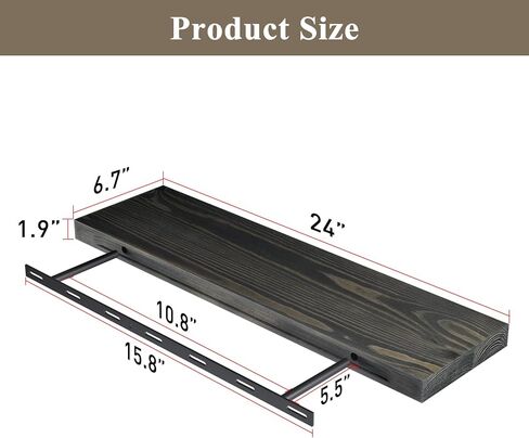 SAUCE ZHAN 24 بوصة أرفف عائمة ريفي من الخشب الطبيعي مجموعة أرفف حائط من الصنوبر مكونة من 2 رفوف مفتوحة ديكور خشبي خفيف مثبت على الحائط للحمام وغرفة المعيشة وغرفة النوم والمطبخ 24D × 6.7W in Kuwait