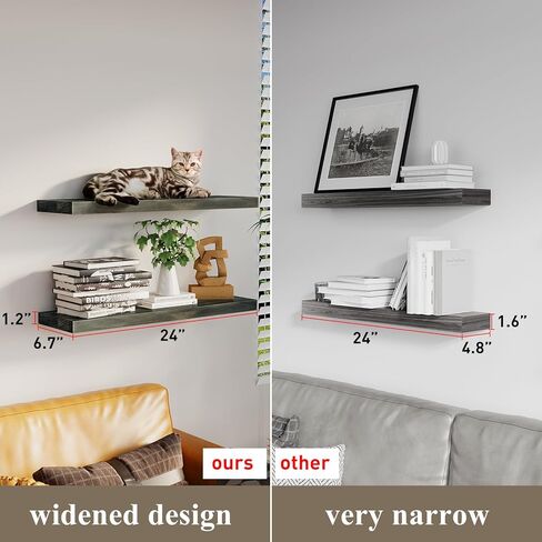 SAUCE ZHAN 24 بوصة أرفف عائمة ريفي من الخشب الطبيعي مجموعة أرفف حائط من الصنوبر مكونة من 2 رفوف مفتوحة ديكور خشبي خفيف مثبت على الحائط للحمام وغرفة المعيشة وغرفة النوم والمطبخ 24D × 6.7W in Kuwait