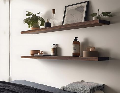 IKJZIZP أرفف عائمة لبيت المزرعة الريفي مقاس 36 بوصة لتخزين ديكور الحائط وأرفف حائط خشبية لغرفة النوم والحمام والمطبخ وغرفة المعيشة - مجموعة سوداء من 4 قطع in Kuwait