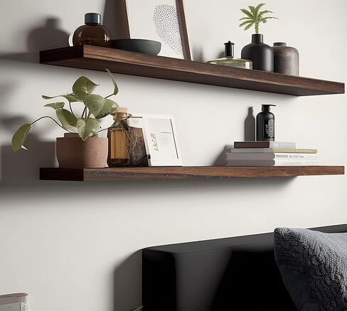 IKJZIZP أرفف عائمة لبيت المزرعة الريفي مقاس 36 بوصة لتخزين ديكور الحائط وأرفف حائط خشبية لغرفة النوم والحمام والمطبخ وغرفة المعيشة - مجموعة سوداء من 4 قطع in Kuwait