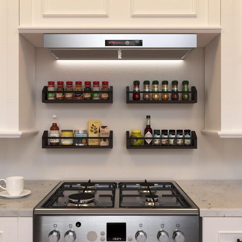 WOPITUES Floating Shelves with Protective Metal Rail, Small Bathroom Shelves Set of 4, Spice Rack Wall Mount, Wood Shelves for Kitchen, Living Room, Bedroom, Nursery Book- Modern White and Gold in Saudi Arabia