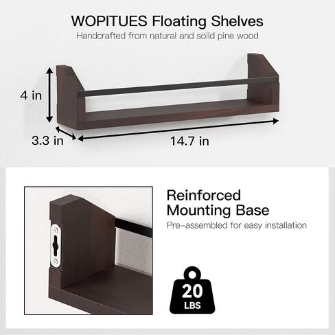 WOPITUES Floating Shelves with Protective Metal Rail, Small Bathroom Shelves Set of 4, Spice Rack Wall Mount, Wood Shelves for Kitchen, Living Room, Bedroom, Nursery Book- Modern White and Gold in Saudi Arabia