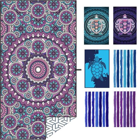 ARTHMOM Quick Dry Sand Free Microfiber Beach Towel for Adults, 71''x40'' Oversized Super Absorbent Lightweight Camping Towel for Traveling Swimming Sports (Purple Turtle) in Saudi Arabia