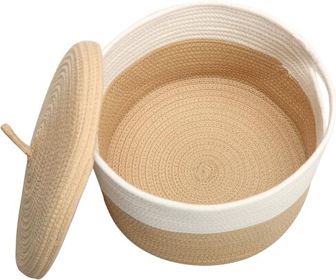 S Size Yellow Duck Cotton Rope Basket with Lid Mini Woven Basket Cute Toy Storage Basket Little Organizer for Living Room, Small Gift basket for Child in Saudi Arabia