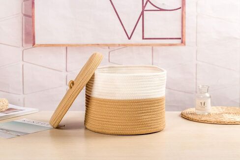 S Size Yellow Duck Cotton Rope Basket with Lid Mini Woven Basket Cute Toy Storage Basket Little Organizer for Living Room, Small Gift basket for Child in Saudi Arabia