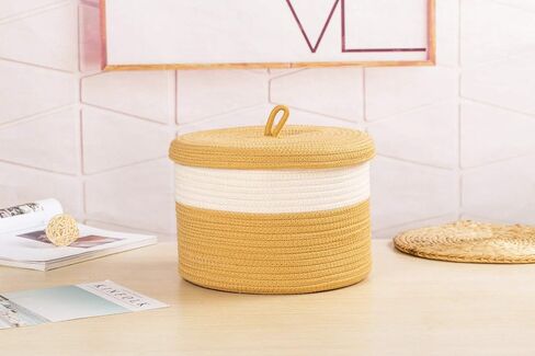S Size Yellow Duck Cotton Rope Basket with Lid Mini Woven Basket Cute Toy Storage Basket Little Organizer for Living Room, Small Gift basket for Child in Saudi Arabia