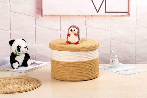 S Size Yellow Duck Cotton Rope Basket with Lid Mini Woven Basket Cute Toy Storage Basket Little Organizer for Living Room, Small Gift basket for Child in Saudi Arabia