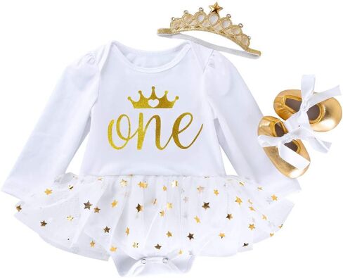 Marlegard Baby Girls' 3PCs 1st 2nd Birthday Bling Stars Tutu Dress Crown Bow Headband in Kuwait