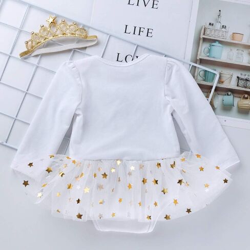 Marlegard Baby Girls' 3PCs 1st 2nd Birthday Bling Stars Tutu Dress Crown Bow Headband in Kuwait