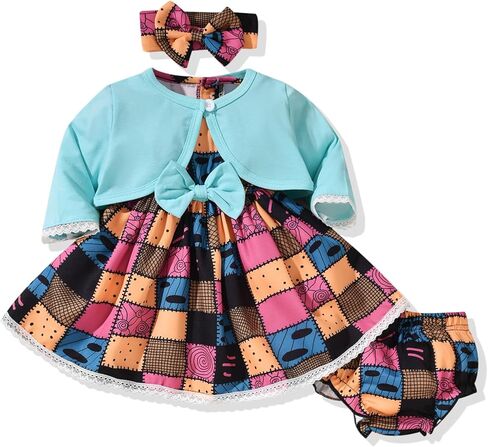 fioukiay Baby Girl Halloween Dress and Cardigan Set Infant Girl Bowknot Dresses Outfit Set Clothes With Diaper Cover in Kuwait