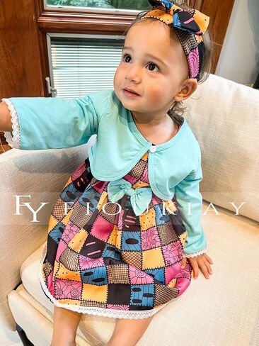 fioukiay Baby Girl Halloween Dress and Cardigan Set Infant Girl Bowknot Dresses Outfit Set Clothes With Diaper Cover in Kuwait