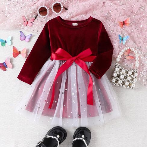 Toddler Baby Girls Velvet Dress Long Sleeve Vintage Lace Princess Birthday Party Christmas Holiday Dresses in Saudi Arabia