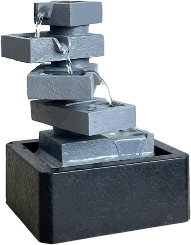 سينهيجو نافورة مياه داخلية لسطح الطاولة بتصميم شلال متتالي من البوليريسين لديكور الطاولة ومصابيح LED مقاس 28 سم in Kuwait