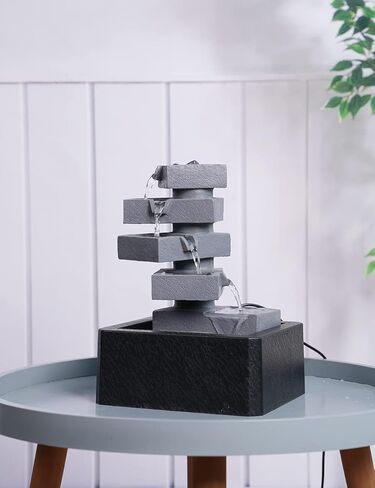 سينهيجو نافورة مياه داخلية لسطح الطاولة بتصميم شلال متتالي من البوليريسين لديكور الطاولة ومصابيح LED مقاس 28 سم in Kuwait