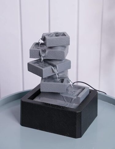 سينهيجو نافورة مياه داخلية لسطح الطاولة بتصميم شلال متتالي من البوليريسين لديكور الطاولة ومصابيح LED مقاس 28 سم in Kuwait