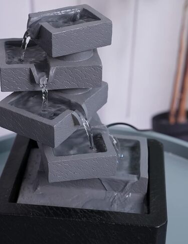 سينهيجو نافورة مياه داخلية لسطح الطاولة بتصميم شلال متتالي من البوليريسين لديكور الطاولة ومصابيح LED مقاس 28 سم in Kuwait