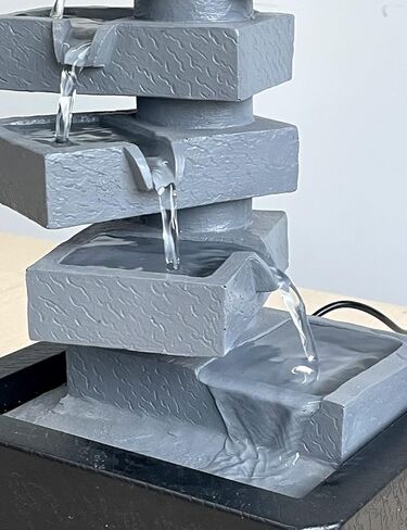 سينهيجو نافورة مياه داخلية لسطح الطاولة بتصميم شلال متتالي من البوليريسين لديكور الطاولة ومصابيح LED مقاس 28 سم in Kuwait