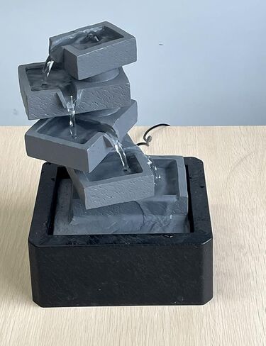 سينهيجو نافورة مياه داخلية لسطح الطاولة بتصميم شلال متتالي من البوليريسين لديكور الطاولة ومصابيح LED مقاس 28 سم in Kuwait