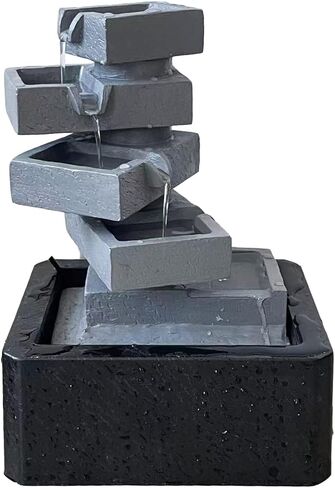 سينهيجو نافورة مياه داخلية لسطح الطاولة بتصميم شلال متتالي من البوليريسين لديكور الطاولة ومصابيح LED مقاس 28 سم in Kuwait