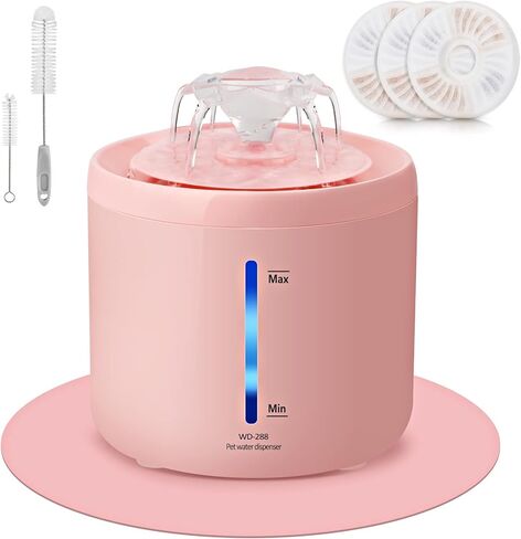 نافورة مياه للقطط بسعة 67 اونصة/2.0 لتر، نافورة شرب للقطط مع مضخة مياه محسنة للذكاء، وعاء مياه للقطط مع مصباح LED و3 فلاتر in Kuwait